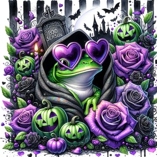 Cute Frog in Halloween Watercolor Art