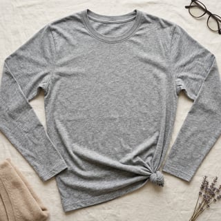 Photorealistic Grey Crew Neck T-Shirt Flat Lay