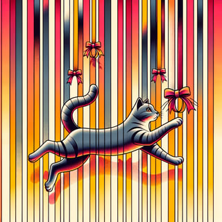 Playful Cat Chasing Ribbon