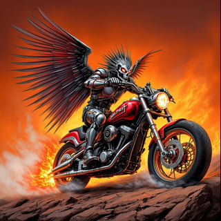 Futuristic Skully Rider on Fiery Motorcycle