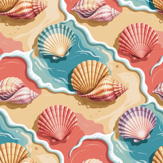 Seamless Conch and Scallop Shell Pattern