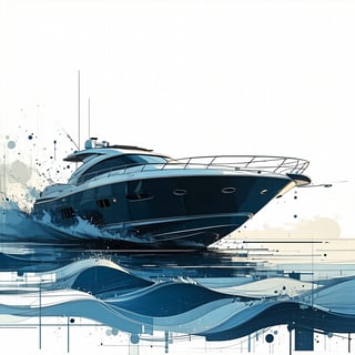 Minimalist Motor Boat Line Drawing
