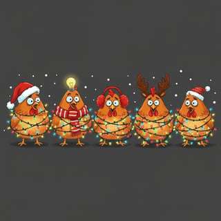 Whimsical Christmas Chickens Cartoon