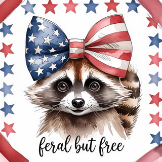 Cute Raccoon with Patriotic Bow