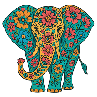 Colorful Boho Floral Elephant Illustration