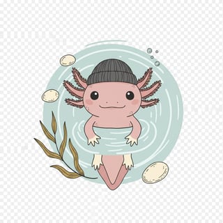 Cute Axolotl Illustration with Water Ripples