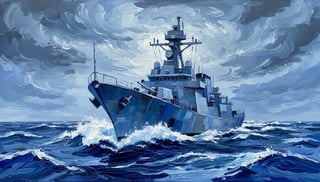 Abstract Oil Painting of Navy Ship