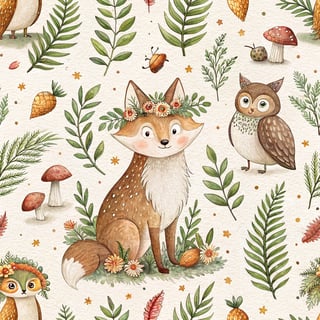 Woodland Animals Watercolor Pattern