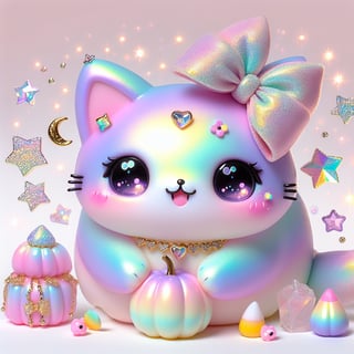 Kawaii Holographic Cat with Pastel Accessories