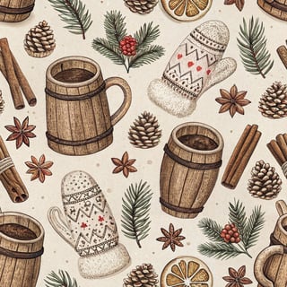 Rustic Winter Cabin Seamless Pattern