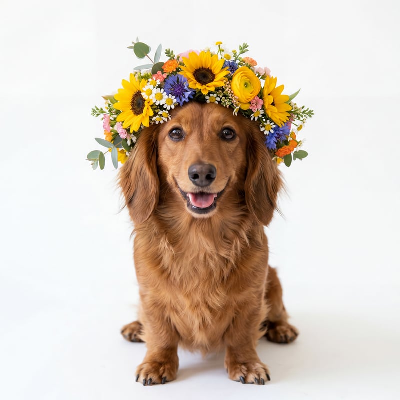 Dachshunds with Sunflower Crowns