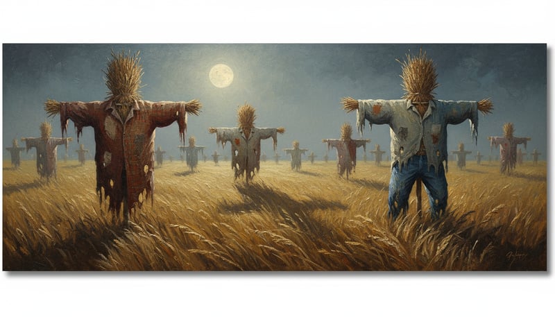 Ancient Autumn Scarecrows Oil Painting