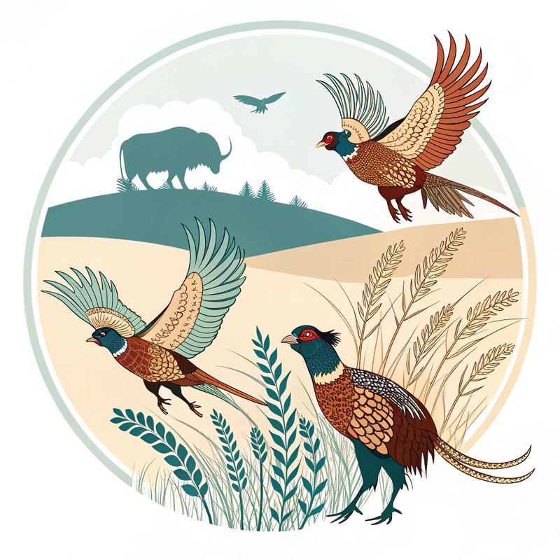 Ring-necked Pheasants Vector Graphic