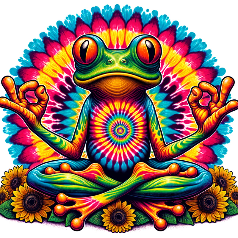 Psychedelic Frog in Tie-Dye Meditation Pose