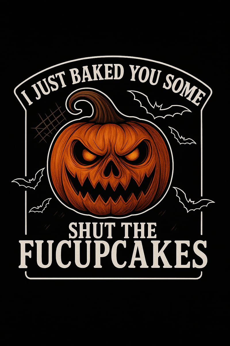 Scary Pumpkin with Bats and Cupcake Outline