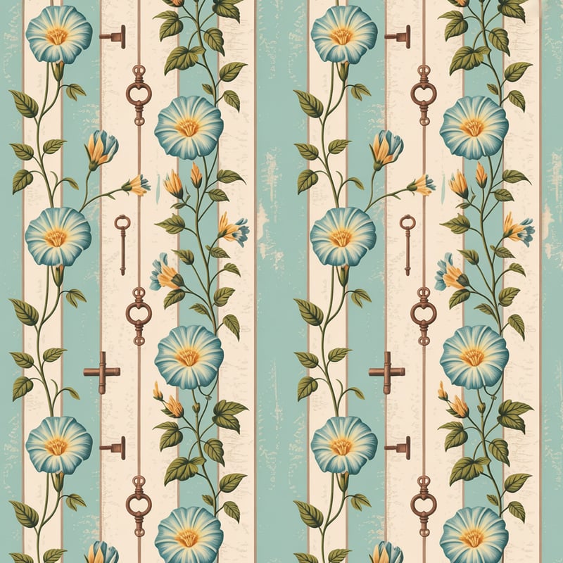 Vintage Floral Striped Wallpaper