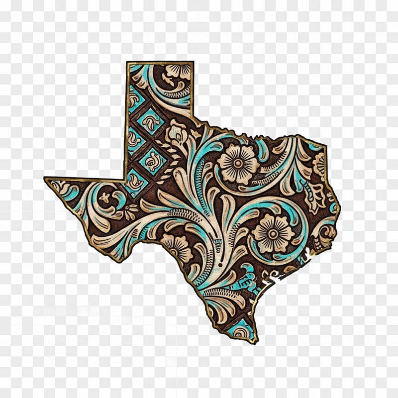 Texas Silhouette with Leather Swirl Pattern