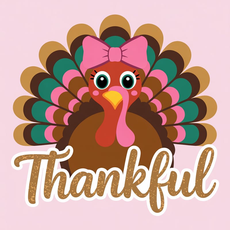 Colorful Turkey with Pink Bow