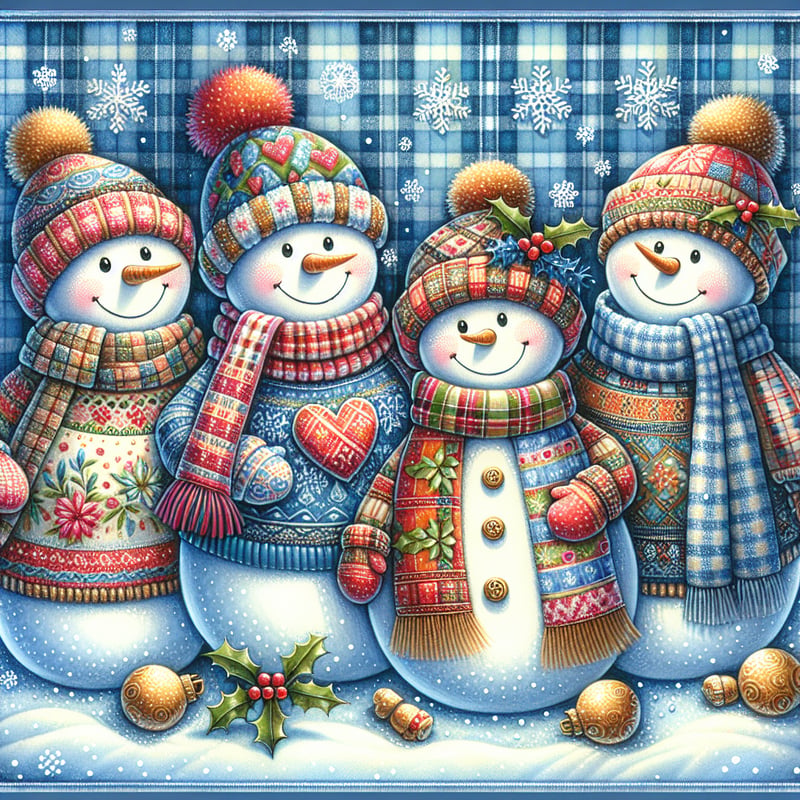 Whimsical Winter Snowmen Scene