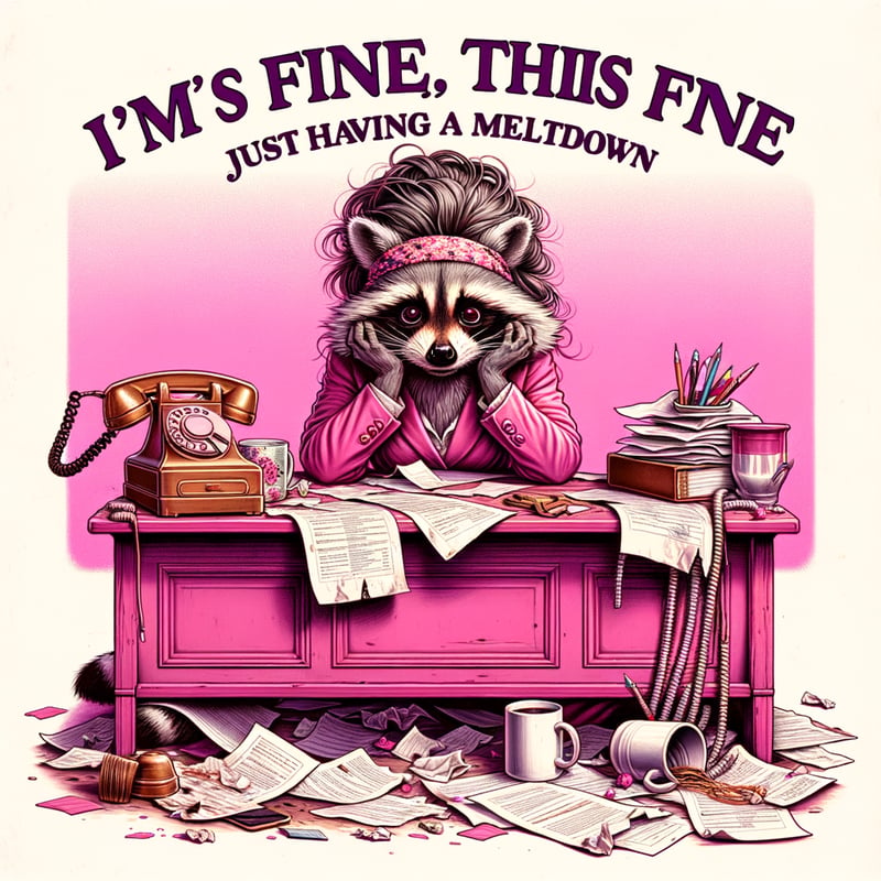 Stressed Raccoon at Chaotic Desk
