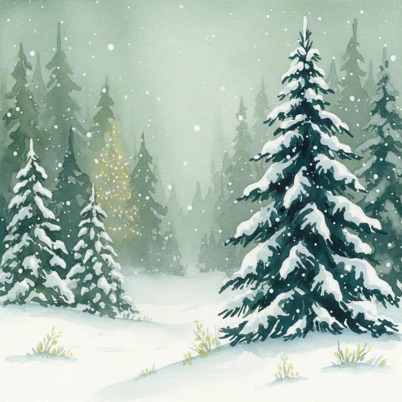 Serene Winter Forest Watercolor