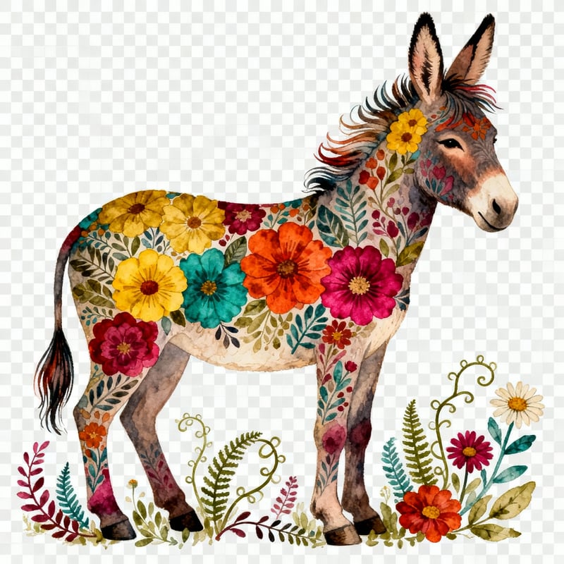 Boho Floral Donkey Illustration