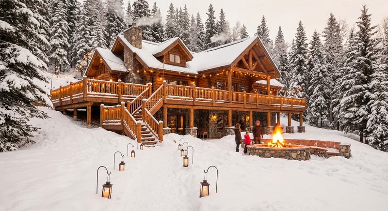 Rustic Alaskan Lodge in Snow