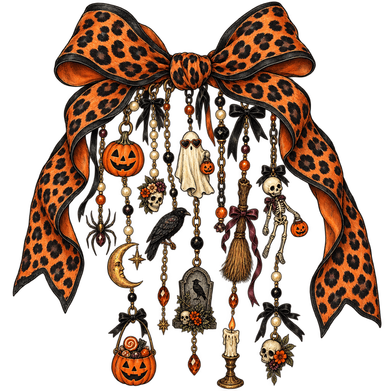 Vintage Halloween Bow & Charms