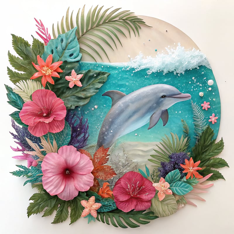 Elegant Dolphin with Tropical Botanicals
