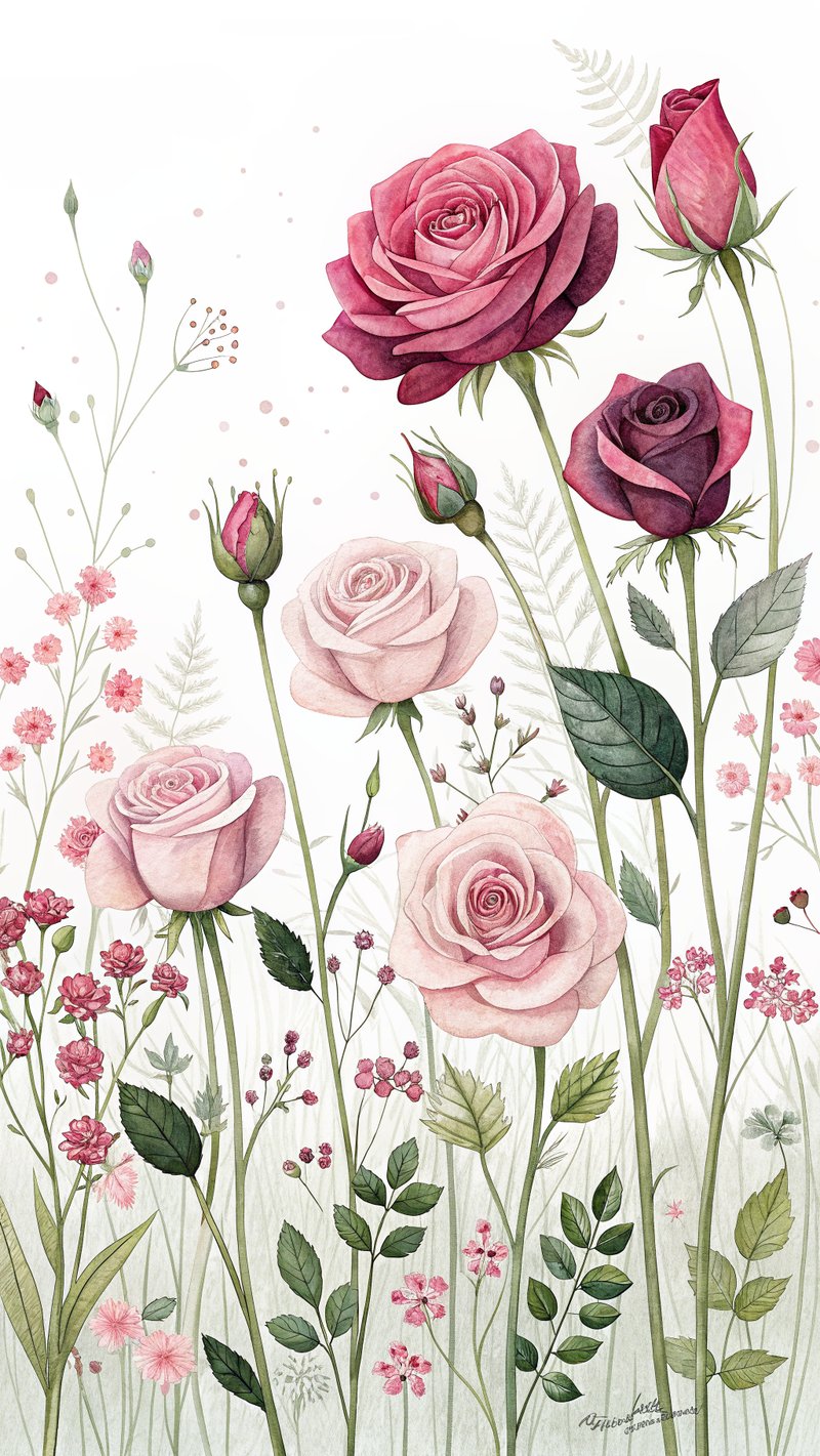 Vivid Illustration of Small Roses