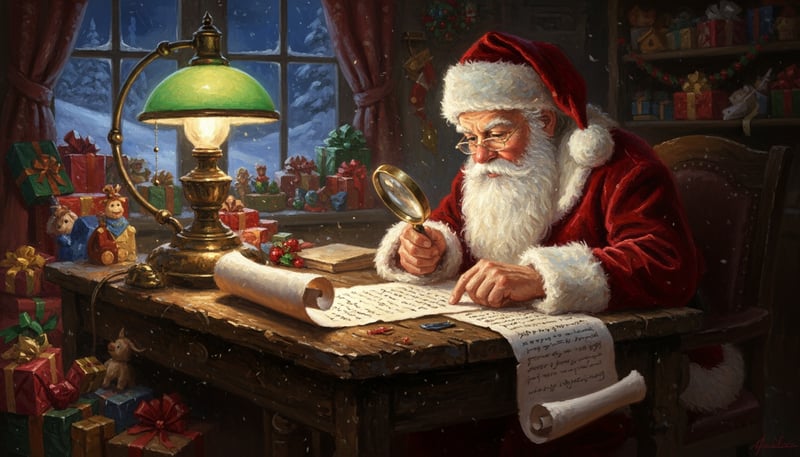Santa Checking List Oil Painting