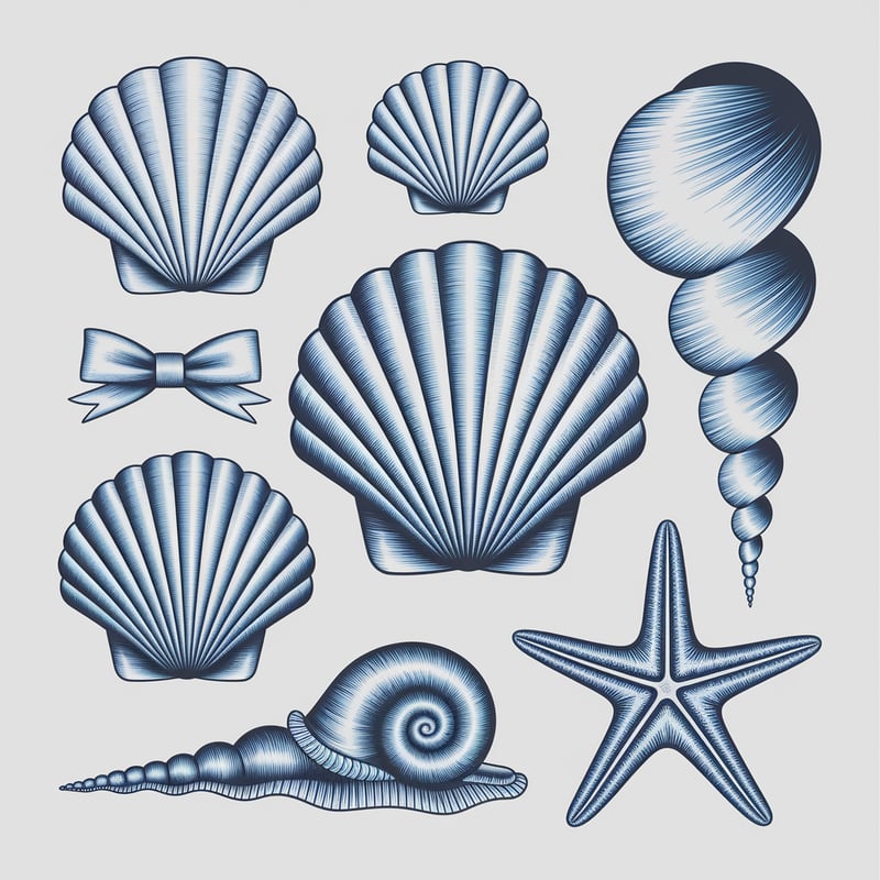 Blue Seashells and Starfish Artwork