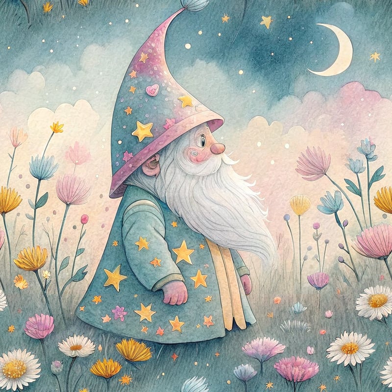 Charming Gnome with Celestial Wizard Hat