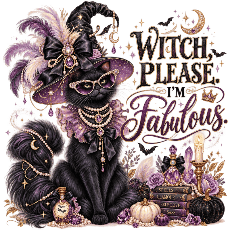 Glamorous Watercolor Halloween Cat
