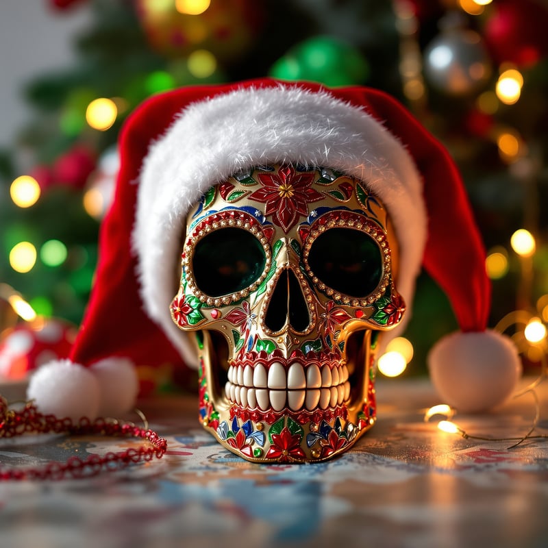 Festive Skull with Santa Hat