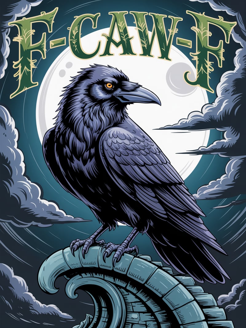 Raven with Text and Sharp Beak