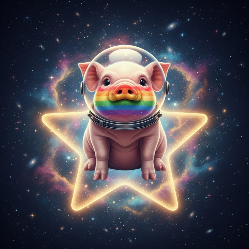 Cute Pig with Rainbow Snout in Space