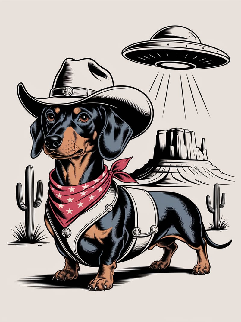 Cowboy Dachshund in Vintage Western Style