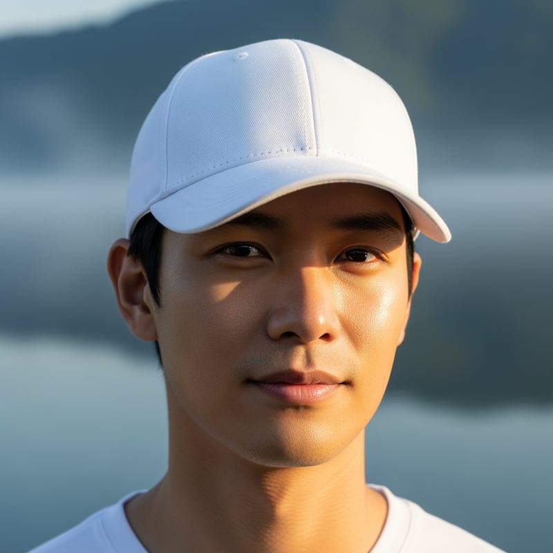 White Baseball Cap Mockup by Lake