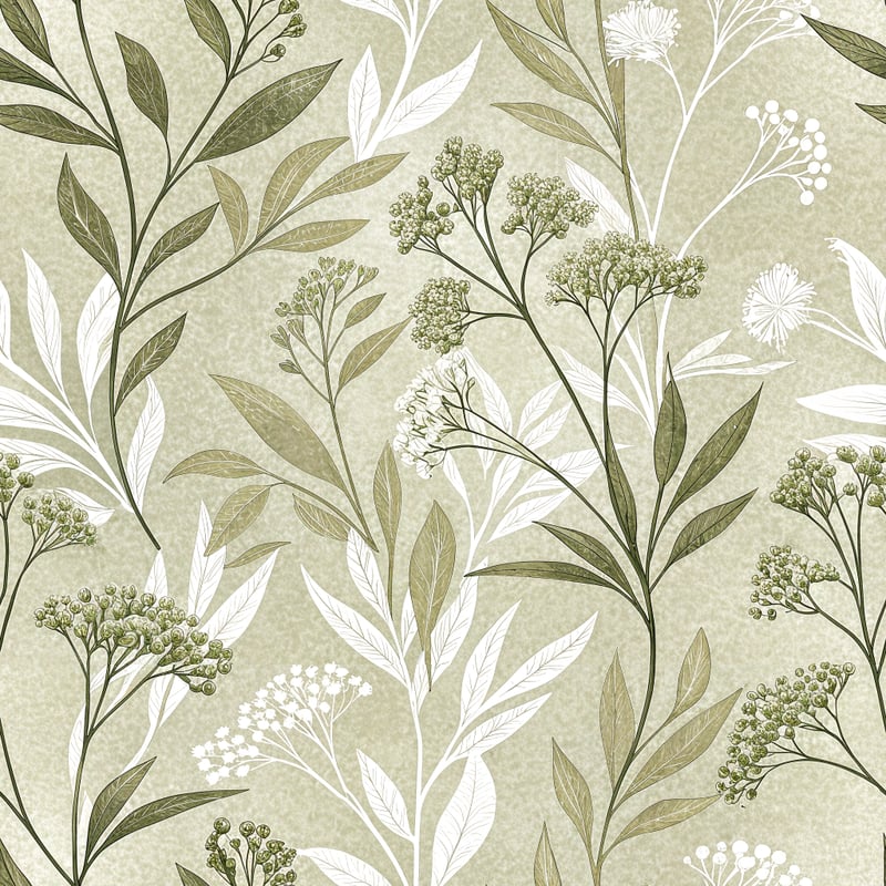 Minimal Olive and Ivory Plant Pattern