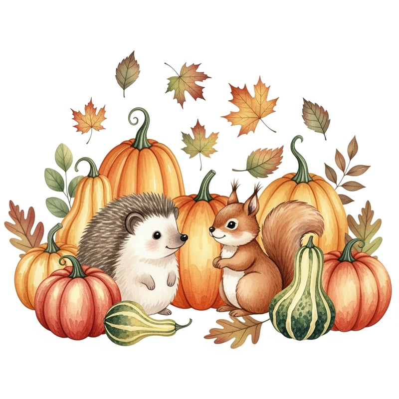 Watercolor Hedgehog and Squirrel Clipart