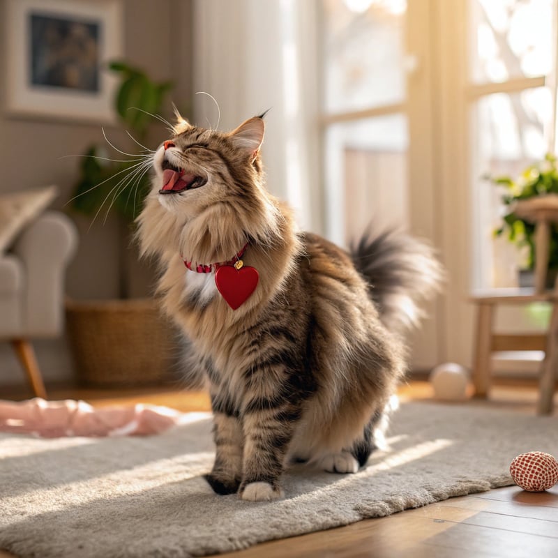 Joyful Maine Coon Cat with Heart