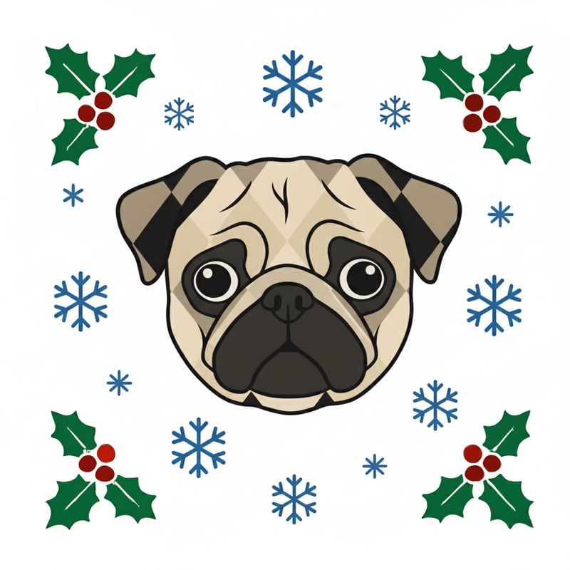 Festive Pug Head Illustration