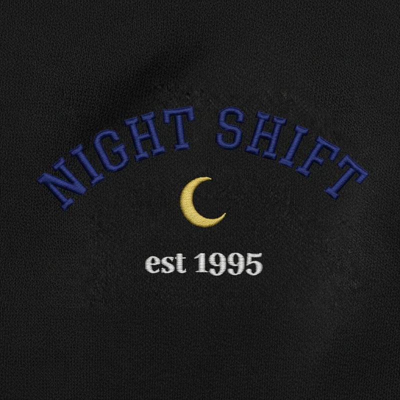 Night Shift Varsity Embroidered Design
