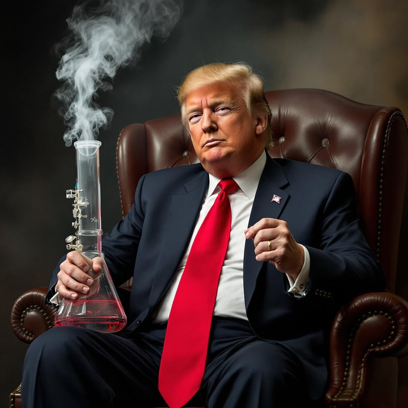 Trump Relaxed with Bong in Leather Chair