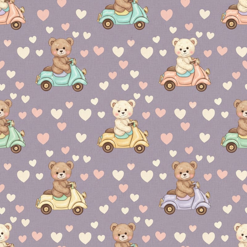 Whimsical Teddy Bear Toy Car Pattern