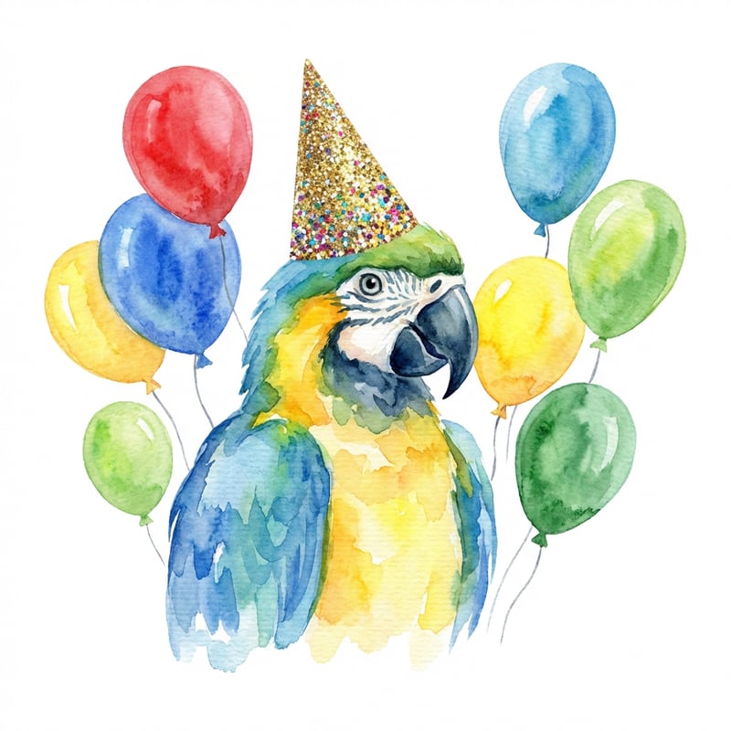 Watercolor Parrot with Party Hat