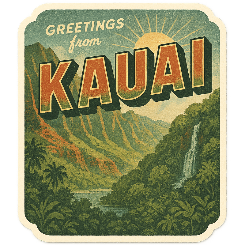 Retro Kauai Travel Postcard Sticker