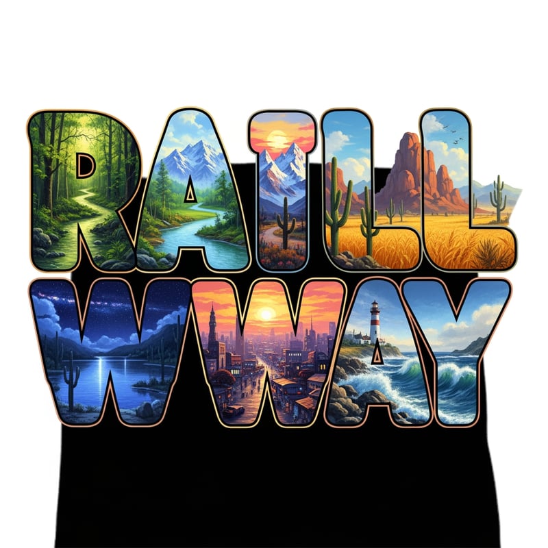 Railway Landscape Bubble Font Tee
