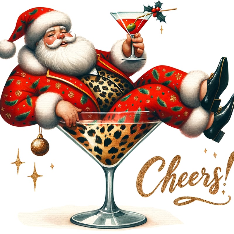Festive Santa in Martini Glass Illustration